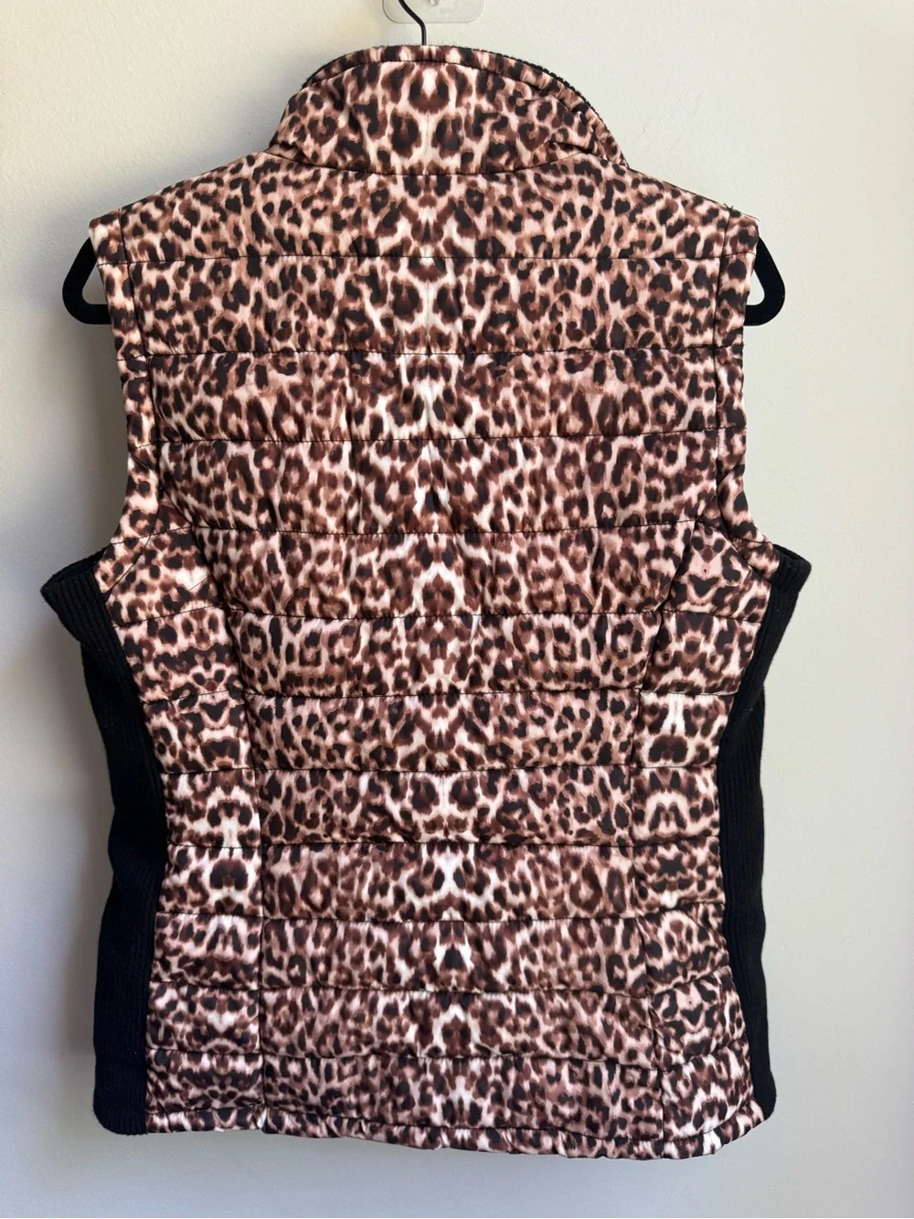 Calvin Klein Leopard Quilted Vest in Brown and Black